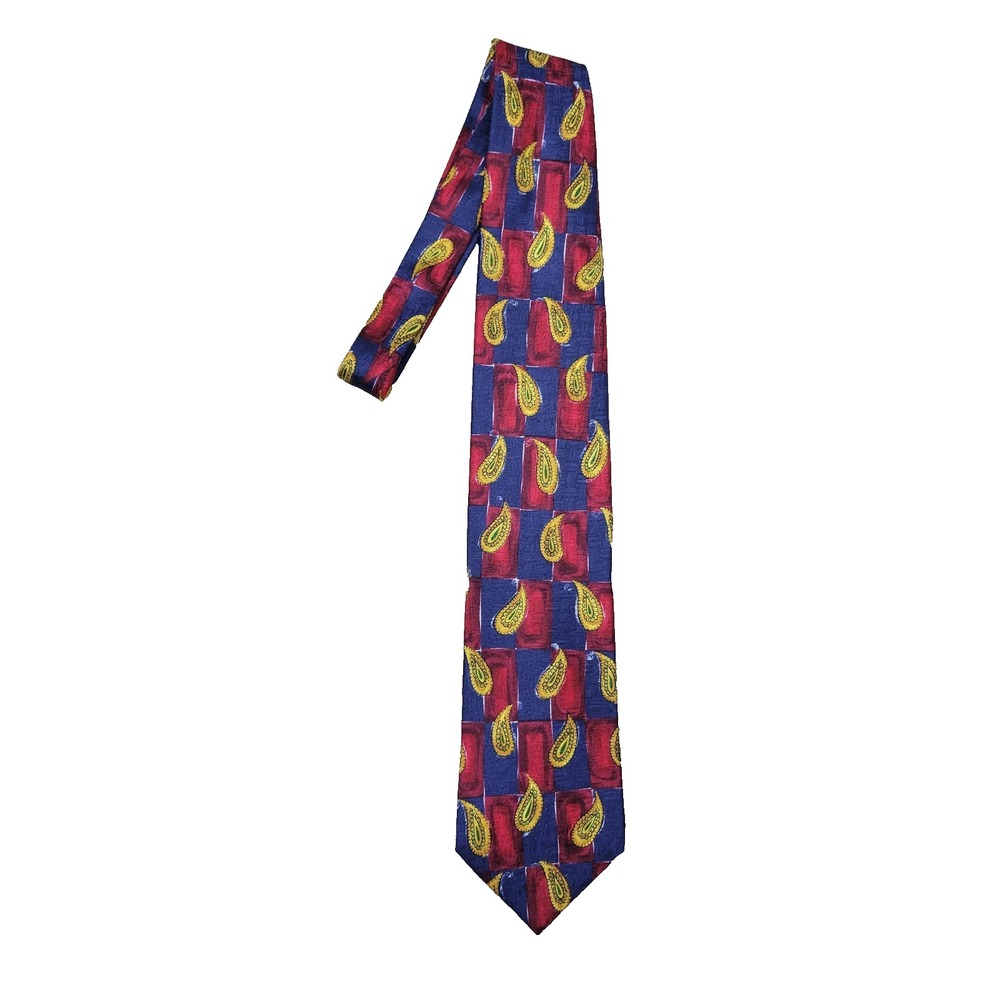 Bolgheri Red Blue All Over Paisley Mens Necktie Made In Italy 100% Silk